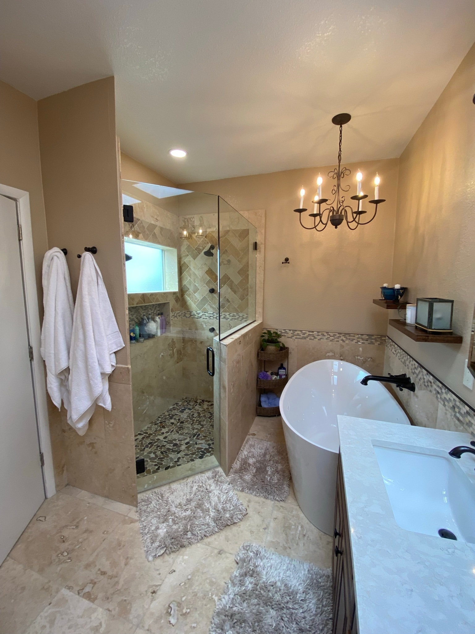 Chandelier Tub and Shower Remodel