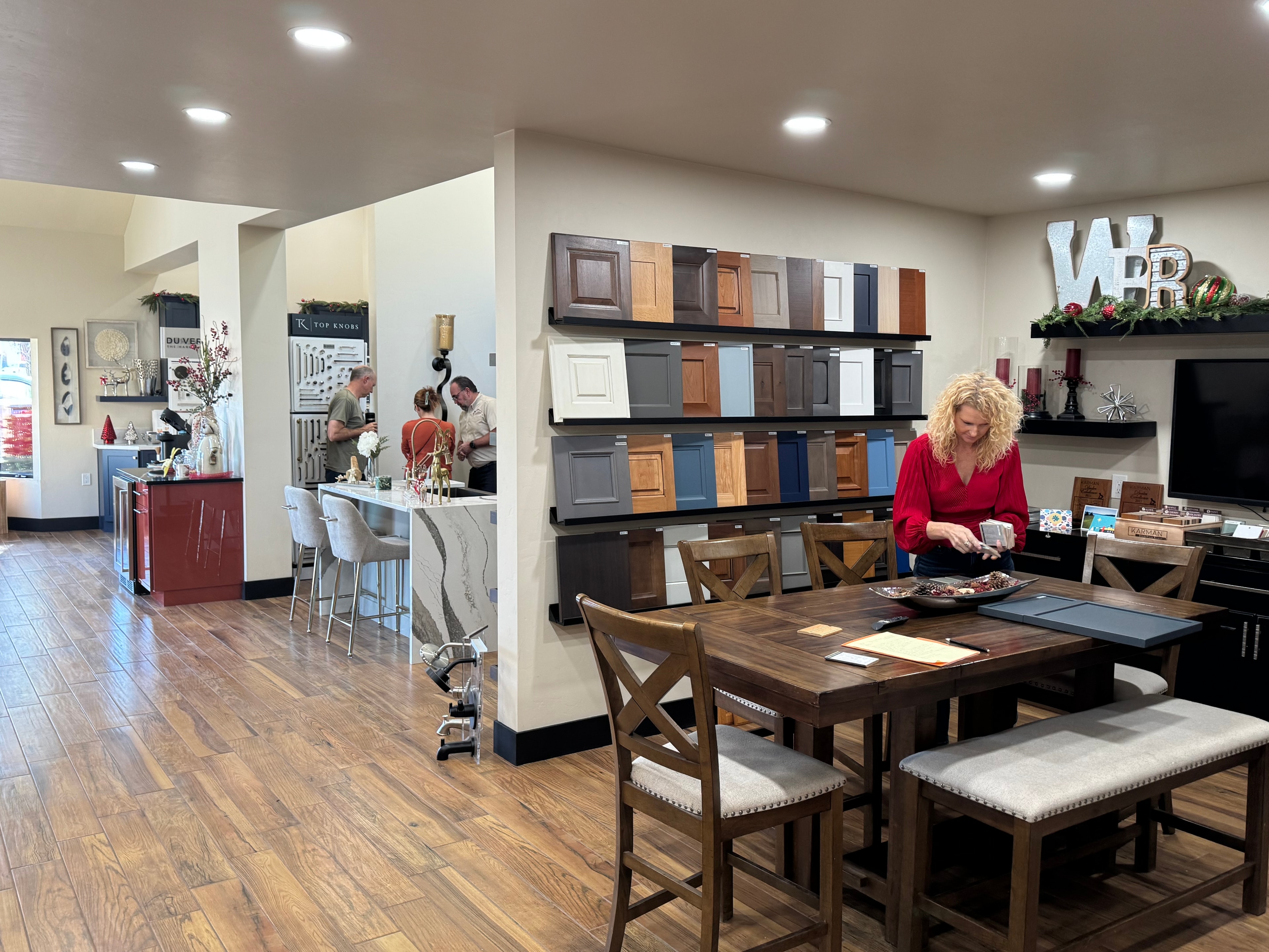 WBR Remodeling showroom with cabinet door samples and finishes